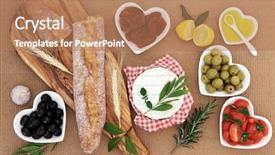  Presentation with olive leaf - Slide deck with herbs heart - picnic food with french baguette background and a coral colored foreground