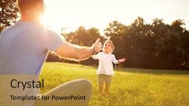  Presentation with father - Amazing slide deck having picnic free - girl with father plays ball backdrop and a  colored foreground