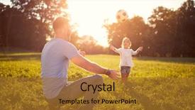  Presentation with daughter - PPT layouts having picnic free - young father playing ball background and a gold colored foreground