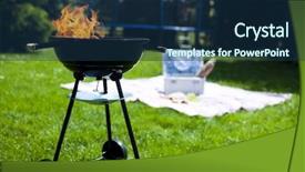  Presentation with grilling - Presentation theme consisting of picnic grilling time grill background and a ocean colored foreground