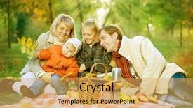 Presentation with family flier - PPT theme enhanced with picnic happy family in autumn background and a yellow colored foreground
