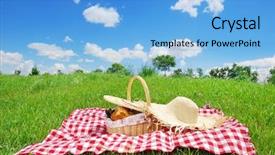  Presentation with picnic - PPT theme enhanced with picnic on meadow at sunny background and a light blue colored foreground