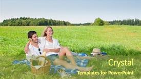  Presentation with picnic - PPT theme with picnic - romantic happy couple in meadows nature sunny day background and a tawny brown colored foreground