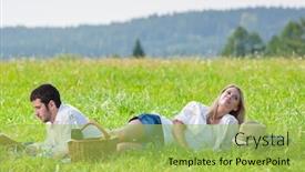  Presentation with picnic - Beautiful theme featuring picnic - romantic happy couple in meadows nature reading book backdrop and a yellow colored foreground