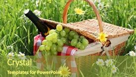  Presentation with picnic - Cool new slides with picnic setting on green grass backdrop and a tawny brown colored foreground
