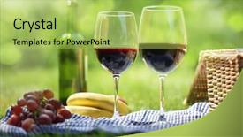  Presentation with apple wine - Colorful slide deck enhanced with picnic setting with red wine backdrop and a yellow colored foreground
