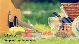  Presentation with hamper - PPT theme having picnic-setting-with-red-wine background and a yellow colored foreground