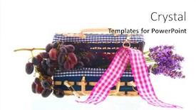  Presentation with picnic - Beautiful theme featuring picnic suitcase with grapes and bouquet lavender isolated over white background backdrop and a white colored foreground