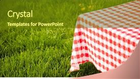  Presentation with picnic table and food - Presentation design having picnic table in the garden background and a  colored foreground