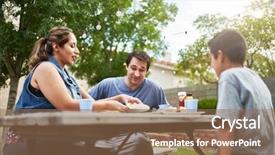  Presentation with bbq picnic - Amazing PPT layouts having picnic table in backyard backdrop and a coral colored foreground
