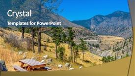  Presentation with blue mountain - Colorful PPT layouts enhanced with picnic table over mountains backdrop and a teal colored foreground