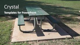  Presentation with public - Colorful presentation theme enhanced with picnic table park lunch table table picnic table outside in a public park backdrop and a dark gray colored foreground