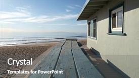  Presentation with lifeguard - Slides featuring picnic tables in front of a lifeguard office building sycamore cove in malibu building was destroyed by storm in august 2014 background and a gray colored foreground