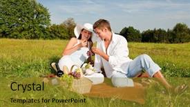  Presentation with picnic - Colorful presentation enhanced with picnic - young couple in spring meadow backdrop and a gold colored foreground