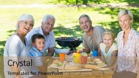  Presentation with family day - Slides consisting of pics - happy family having picnic background and a coral colored foreground