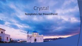  Presentation with island sunset - Cool new theme with pictiresque sunset on mykonos island backdrop and a light blue colored foreground