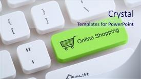  Presentation with online shopping - Slide set having pictogram - computer keyboard with online shopping background and a sky blue colored foreground