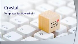  Presentation with email - Slides with pictogram - new email graphic on wooden background and a sky blue colored foreground