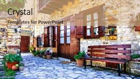  Presentation with beautiful houses - Cool new slide deck with pictorial - beautiful floral streets and houses backdrop and a coral colored foreground