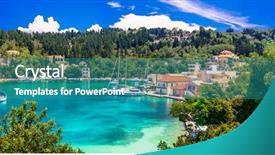  Presentation with sea fishing - PPT layouts featuring pictorial - picturesque fishing village lakka background and a teal colored foreground