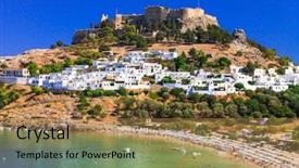  Presentation with island - Presentation design consisting of pictorial - rhodes island - famous background and a coral colored foreground