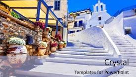  Presentation with traditional - Presentation theme featuring pictorial - traditional greece - charming floral background and a light blue colored foreground