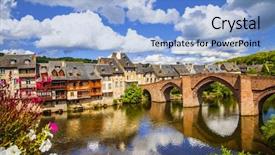  Presentation with village - Theme enhanced with hand against a beautiful town background and a gray colored foreground.