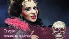  Presentation with skull - Beautiful presentation theme featuring picture a beautiful fantasy woman with skull halloween theme party theme backdrop and a violet colored foreground