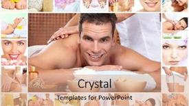  Presentation with body care spa body massage - Colorful PPT theme enhanced with picture collage - handsome young man getting spa backdrop and a coral colored foreground