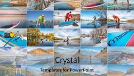  Presentation with rivers - Presentation design featuring picture collection from stand up paddling and trips on lakes and rivers in colorado featuring the same male paddler fall and winter scenery background and a light blue colored foreground