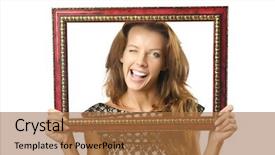  Presentation with picture frame - Amazing slide deck having picture frame and attractive woman backdrop and a coral colored foreground