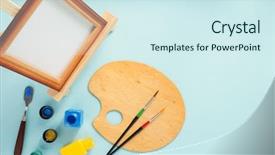 Presentation with picture frame - PPT theme consisting of picture frame and paints set background and a cool aqua colored foreground