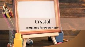  Presentation with picture frame - PPT layouts consisting of picture frame and paints on wooden background background and a coral colored foreground