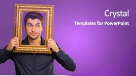  Presentation with golden frame on purple - Amazing presentation theme having picture frame isolated on purple backdrop and a  colored foreground