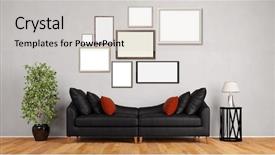  Presentation with metal frames frame and steel - Presentation theme enhanced with picture frames hanging on wall background and a light gray colored foreground