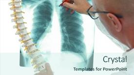  Presentation with chest - Beautiful presentation design featuring picture human spine - specialist with model of sine backdrop and a cool aqua colored foreground