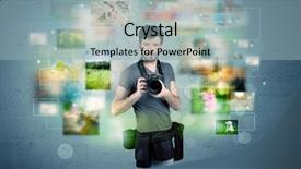  Presentation with blue professional - Colorful slide deck enhanced with young amateur photographer with professional backdrop and a light blue colored foreground