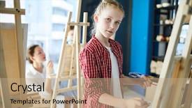  Presentation with cute - Cool new slide deck with picture in studio of art backdrop and a  colored foreground