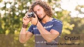  Presentation with vintage - Colorful PPT layouts enhanced with picture man - handsome hipster using vintage camera backdrop and a  colored foreground