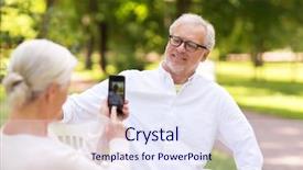  Presentation with happy retirement - Beautiful PPT layouts featuring picture man - technology retirement and old people backdrop and a sky blue colored foreground