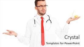  Presentation with garlic - Presentation theme having picture of a doctor holding pills and lemon with garlic over white background background and a white colored foreground