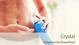  Presentation with lotion - Presentation design featuring picture of a fit woman holding lotion over her belly background and a cream colored foreground
