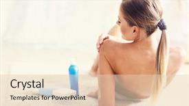  Presentation with lotion - Beautiful PPT layouts featuring picture of a fit woman holding lotion over her body backdrop and a lemonade colored foreground