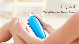  Presentation with lotion - Cool new slide deck with picture of a fit woman holding lotion over her legs backdrop and a cream colored foreground
