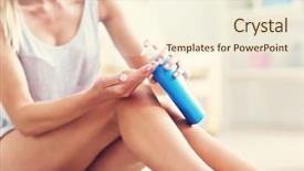  Presentation with lotion - Colorful slide set enhanced with picture of a fit woman holding lotion over her legs backdrop and a cream colored foreground