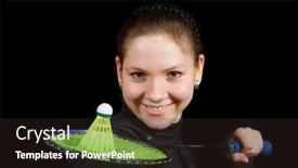  Presentation with badminton - PPT theme featuring girl holding a badminton background and a wine colored foreground