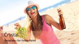  Presentation with picnic - Beautiful slide deck featuring picture of a group of friends having picnic on the beach backdrop and a coral colored foreground