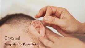  Presentation with acupuncture - Presentation design consisting of picture-of-a-man-having background and a coral colored foreground