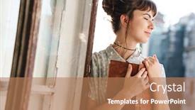  Presentation with cute - Colorful slides enhanced with young beautiful woman holding book backdrop and a coral colored foreground