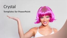  Presentation with product - Theme enhanced with picture of a pretty woman in a purple wig presenting your product over light background background and a light gray colored foreground